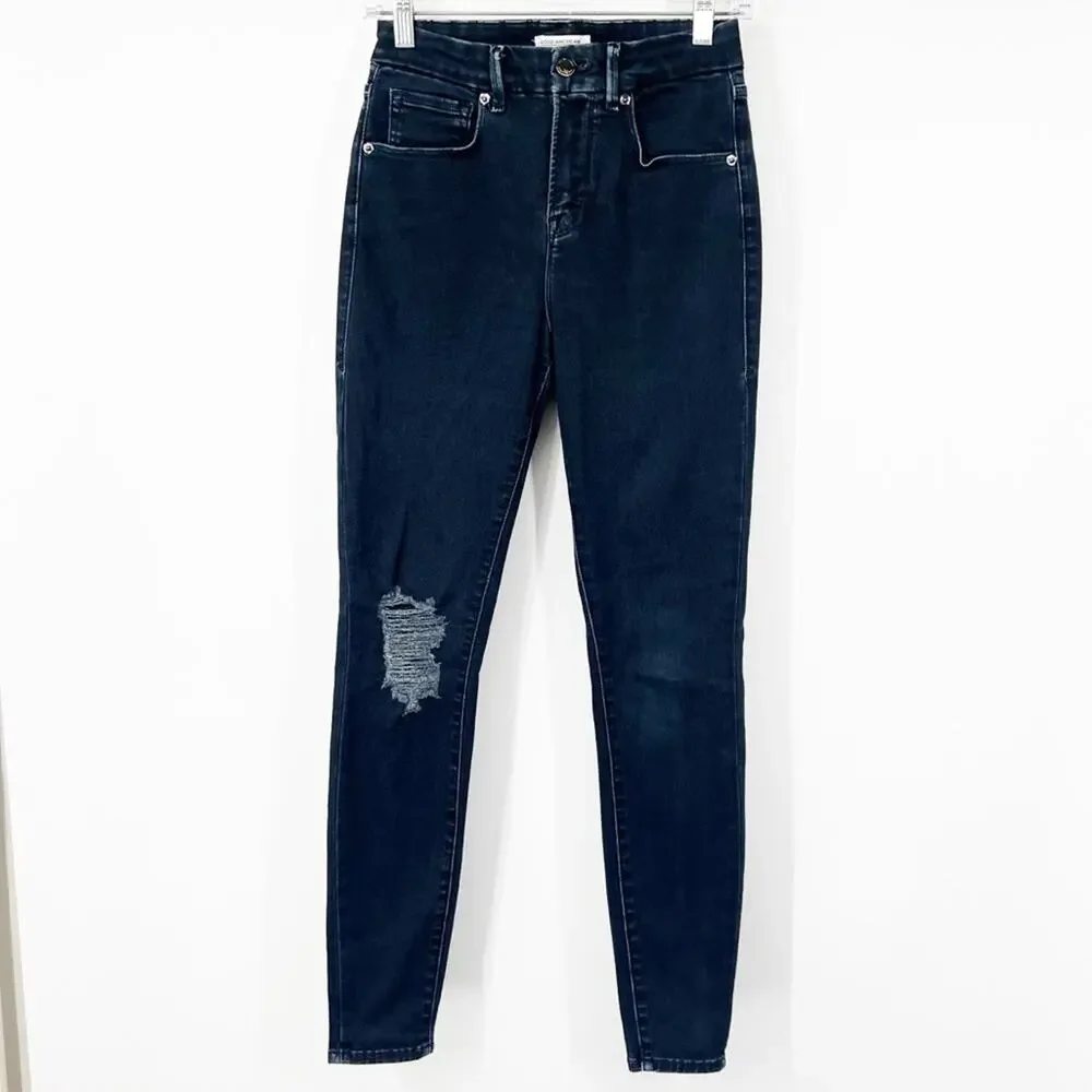 Good American High Rise Good Legs Jeans Distressed